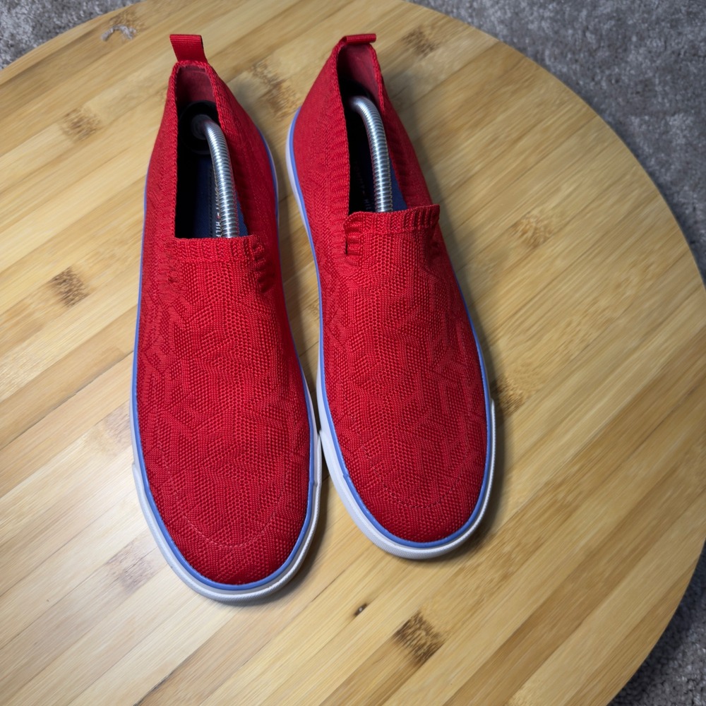 Tommy Hilfiger Womens Red Knit Monogram Slip On Sneakers Script Logo Low Top - Picture 4 of 11